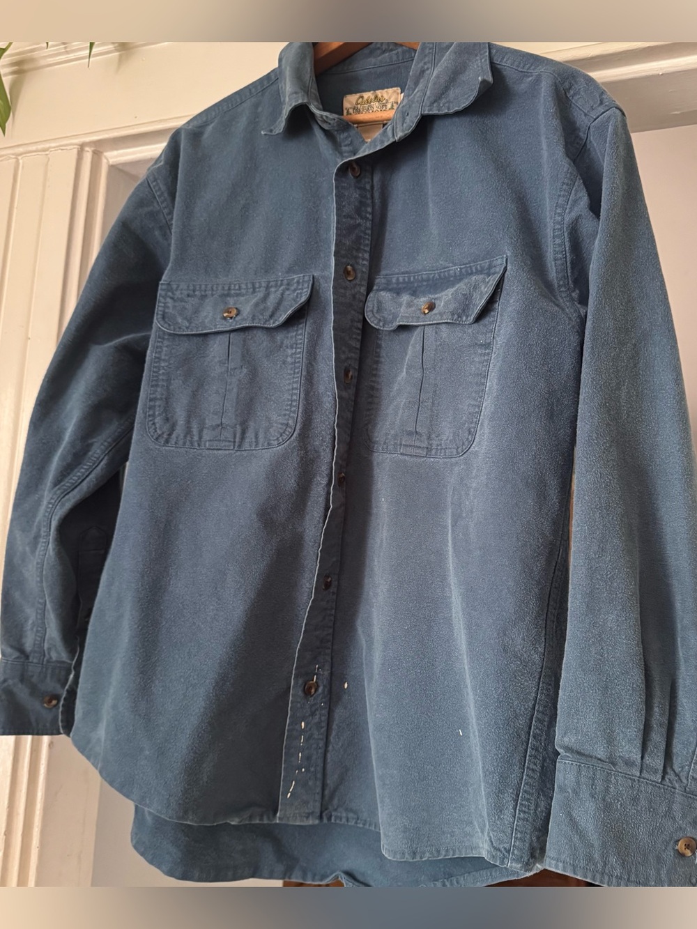 Cabelas Deerskin Soft Chamois Shirt large Blue Cotton Button Down vintage Y2K